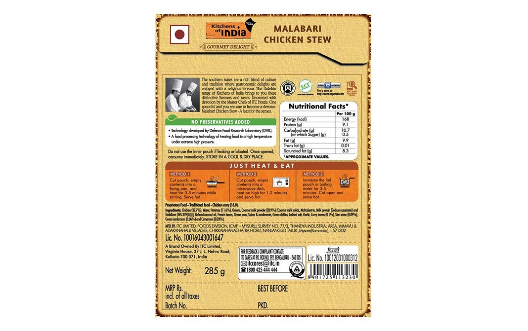 Kitchens Of India Malabari Chicken Stew    Box  285 grams